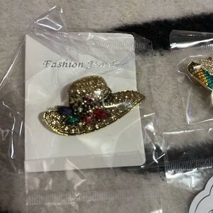 Gold Rhinestone multi Hat Brooch